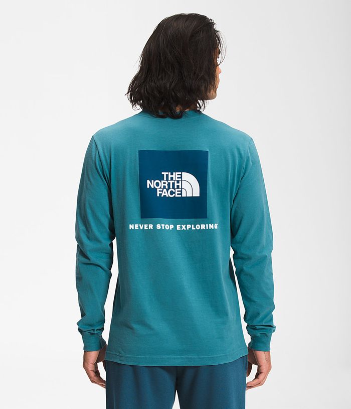 The North Face Mens T-Shirts Long Sleeve Box NSE 715MFARQW - Blue